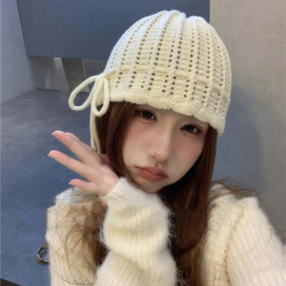All-match Bow Knitted Hat Korean Style Brimless Beanie Cap Soft Crochet Pullover Cap  Outdoor
