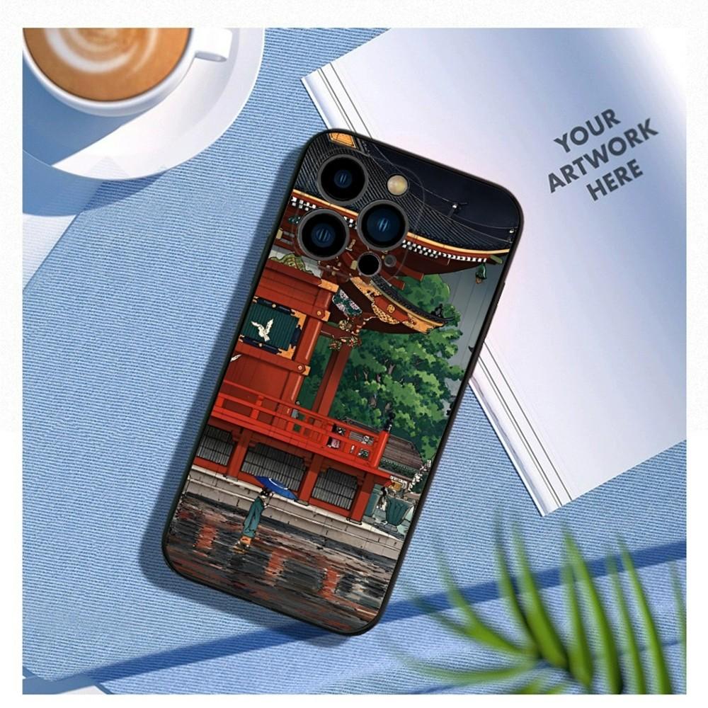 Японский стиль Искусство Япония Чехол для телефона Для iPhone 16,15,14,13,12 Mini 11 Pro XR,X,XS,MAX 7,8 Plus Силиконовый чехол Мягкий Черный