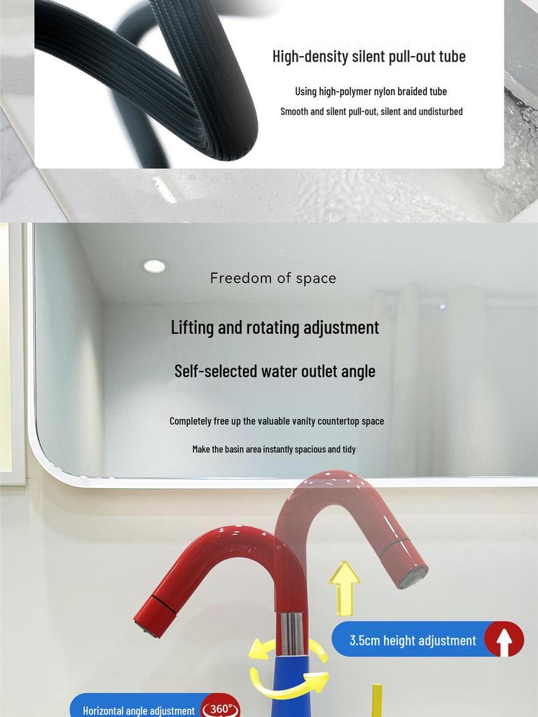 Ванная раковина в немецком стиле с дофаминовым смесителем: Цельномедный, Горячий/Холодный, Вращающийся Выдвижной Настольный Умывальник.