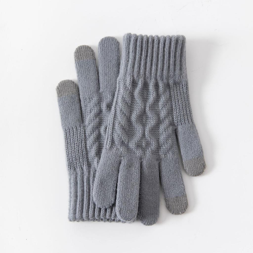 Thickened Knitted Autumn Winter Gloves Touchscreen Compatible Riding Warmth Insulation Pure Color Cute Gloves Unisex