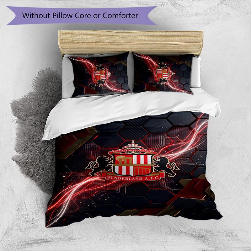 Sunderland Football Printed 3 Pieces Bedding Set, Comfortable Skin Friendly Bedroom Duvet Cover Set