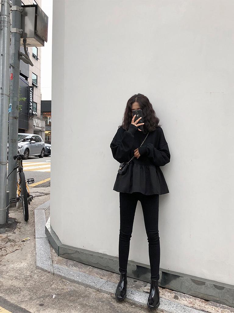 Осень Новинка Корейский Стиль Женская Одежда Свободный Крой Приталенный Крой Футболка с Длинным Рукавом Толстовка для Студентов Повседневная Мода