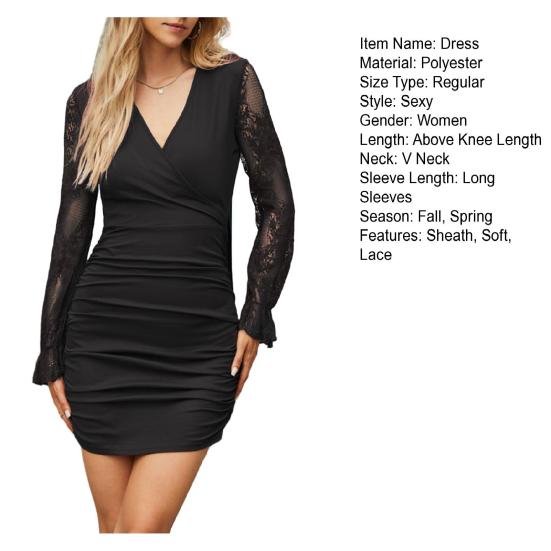 Женское весеннее платье, прозрачное кружево с длинным рукавом, облегающее платье с эластичной резинкой и v-образным вырезом, однотонное мини-платье длиной выше колена для выпускного вечера