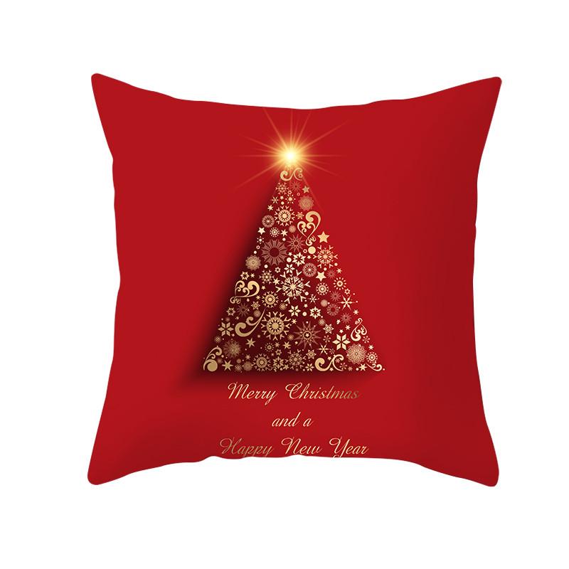 Merry Christmas Gift Decoration Pillowcase Red Print Cushion Cover Home Sofa Festive Short Plush Material