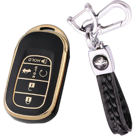 For Honda Key Fob Cover with Keychain,Car Key Shell Protector Holder 5 Buttons for 2022 2023 2024 Honda Accord Civic HR-V CR-V Pilot Odyssey,Soft TPU