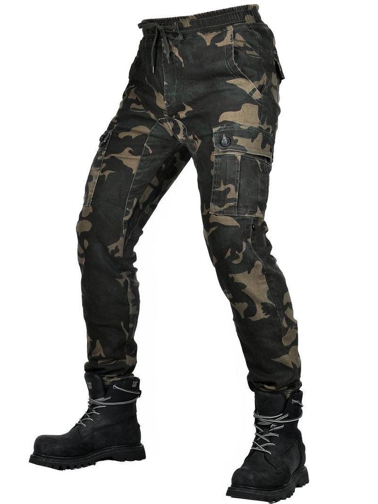 Men's Camouflage Motorcycle Jeans: Slim Fit, Multi-Pocket, Four Seasons, Anti-Fall Riding Pants.