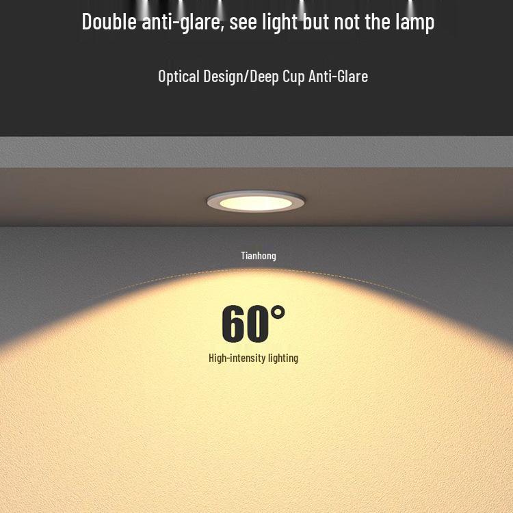 Ultra-Thin Anti-Glare Deep Cup Recessed Downlight for Living Room Ceiling
