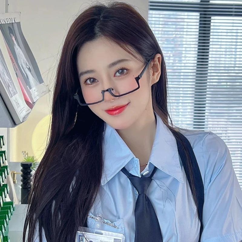 Оправа для очков Y2K в стиле японского аниме, маленькая квадратная, для косплея, красная полуободковая оправа, без линз, металлическая прямоугольная оправа