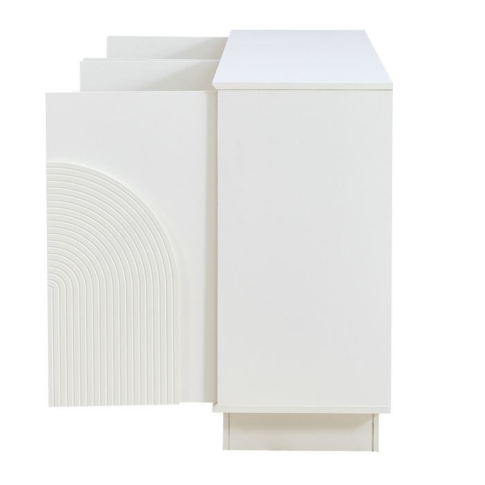 Buffet moderne 160 x 38 x 80 cm - Avec 4 portes - Décoration incurvée - MDF - Blanc
