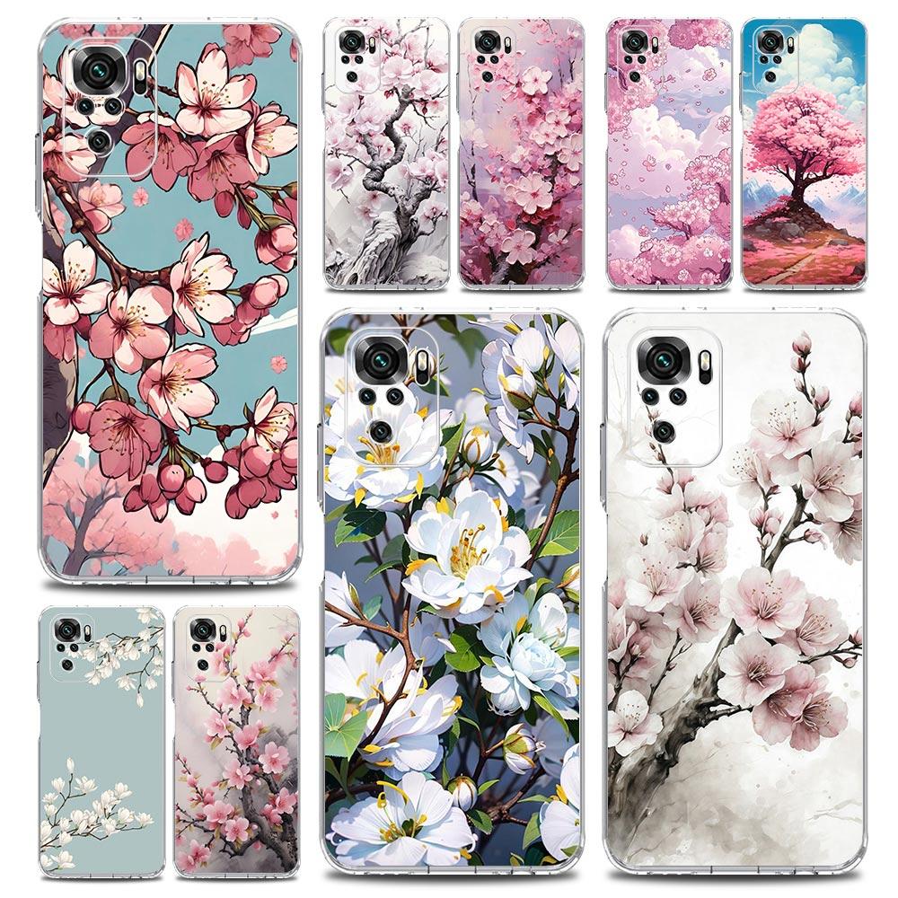 Phone Case For Xiaomi Redmi Note 13 12 5G 9S 9 8 10 11 Pro Plus 4G 9T 13C 12C10C 9C 9A 7 Clear Cover Cherry Blossom Tree