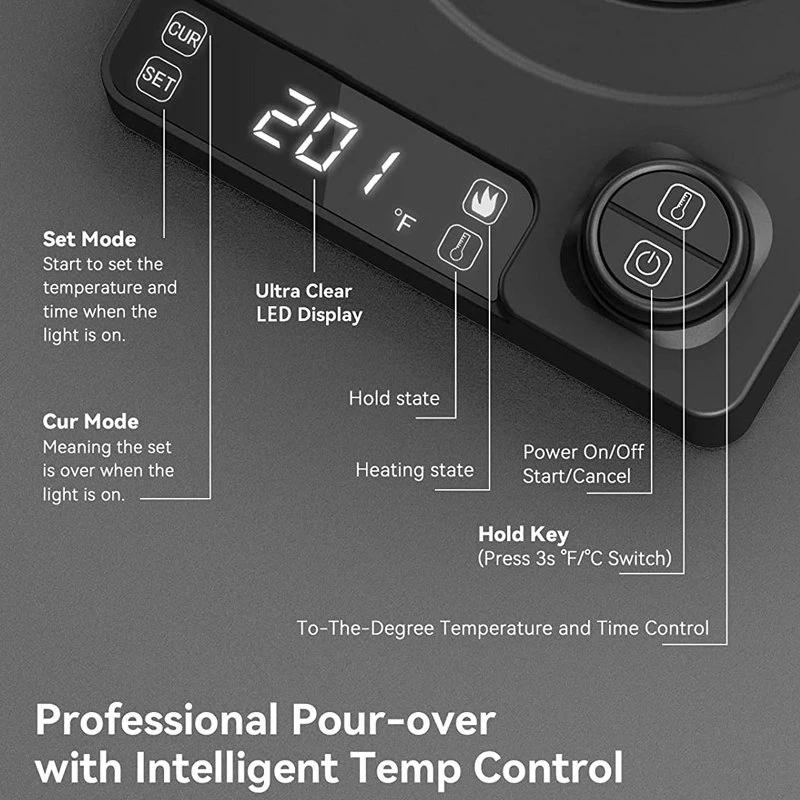 Чайник с гусиным носом 220 В 1000 мл Чайник с интеллектуальным контролем температуры 1200 Вт Чайник с быстрым нагревом Внутренняя часть из нержавеющей стали 304