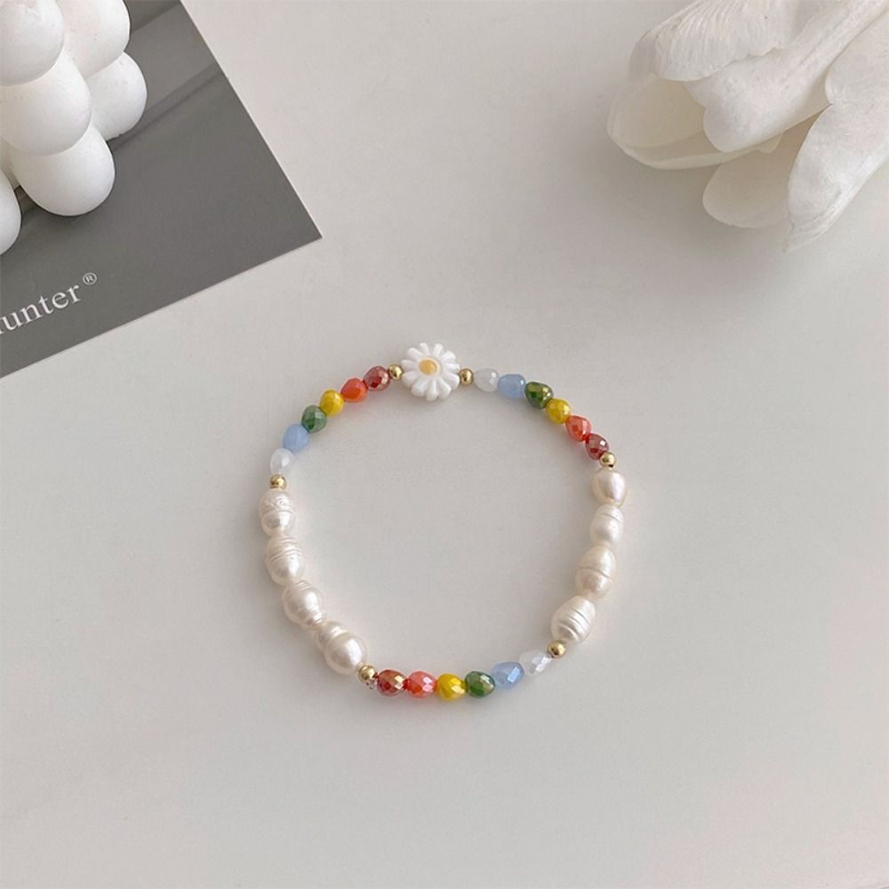 Minority Design Daisy Bracelet Bead Flower Pearls Clavicle Chain Rice Bead Necklace  Decoration