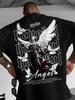 Men's Black Graphic T-Shirt with Angel Dove Print Gothic Lettering Inspirational Text  Loose Fit Casual Short Sleeve