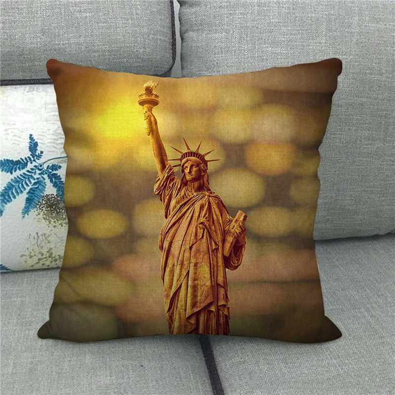 The Statue Of Liberty (Independent And Free) Digital Printing Short Plush Pillow Covers For Sofa Office Cushion Cover Home Goods