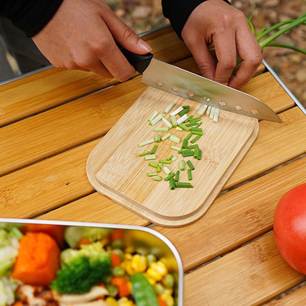 Stainless Steel Bento Lunch Box Metal Containers Wood Lid with 3Pcs Cutlery Set Lunch Box for