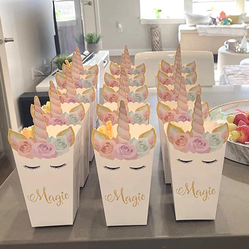 6/12pcs Unicorn Popcorn Box Unicorn Birthday Party Supplies Candy Cookie Snack Treat Box Baby Shower Birthday Party Supplies