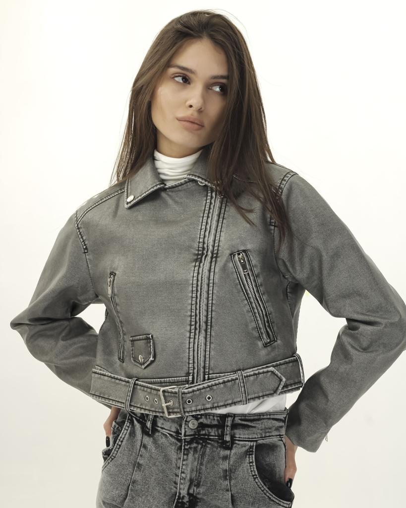 Куртка AFTF Basic 7078 S серый экокожа