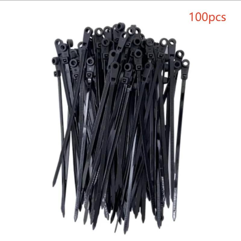 Органайзер 100 шт. Стяжки для кабелей с отверстиями для винтов Многоразовые Фиксирующие нейлоновые самоблокирующиеся ремешки для шнуров Крепежная петля Офис
