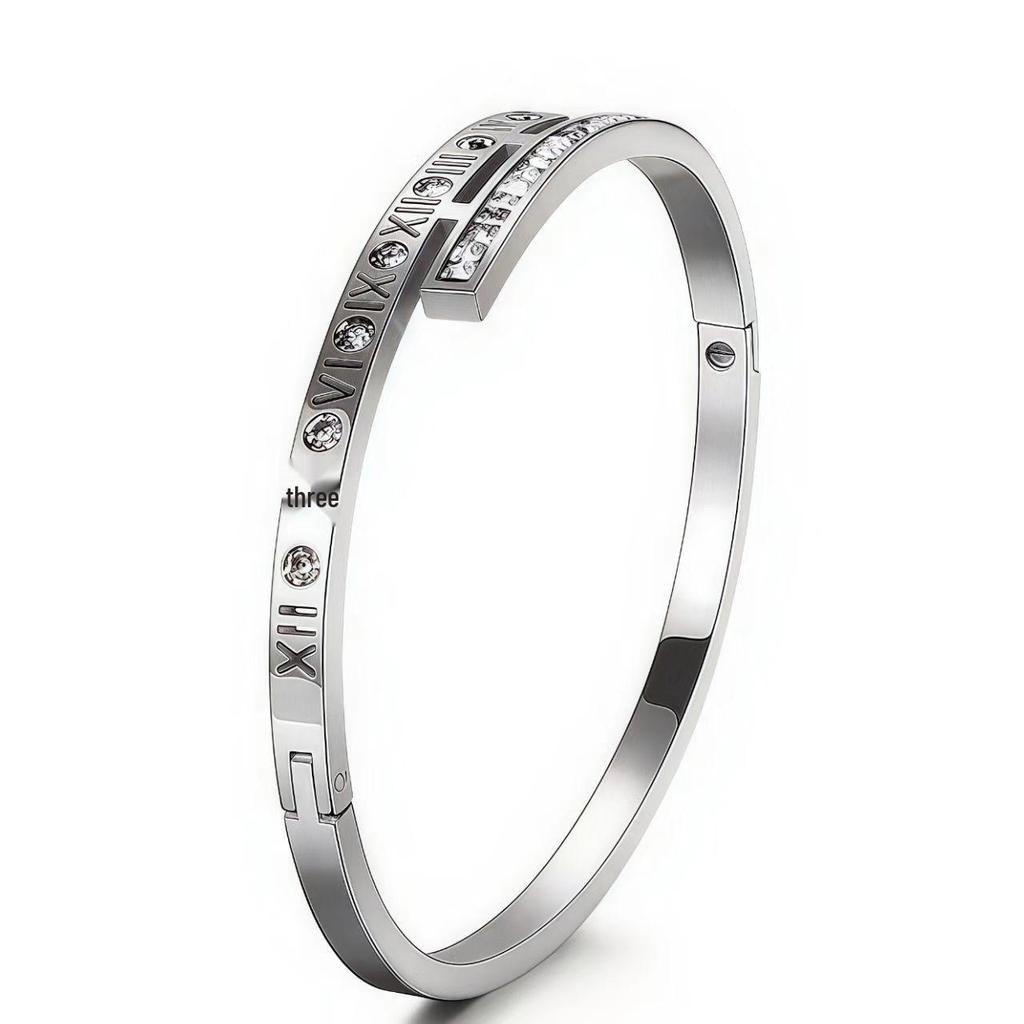 Женский роскошный браслет из нержавеющей стали: Гальванизированный титан, Полная бриллиантовая инкрустация, Европейско-американский стиль