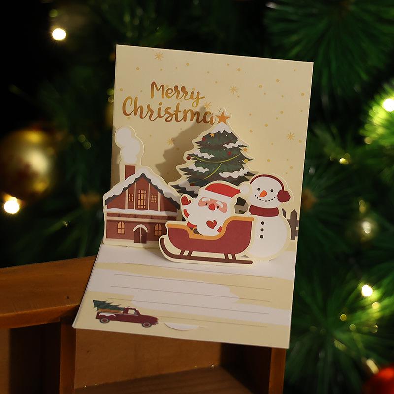 3D Christmas Pop-up Cartoon Greeting Card with Envelope - Christmas Eve Blessing Gift