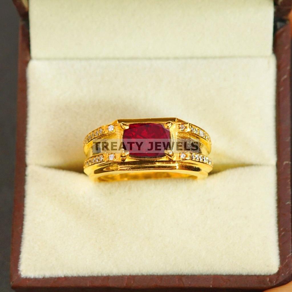 Ruby Oval Cut With 925 Sterling Silver Gold Plated Ring For Men's #B520 JL375684095927