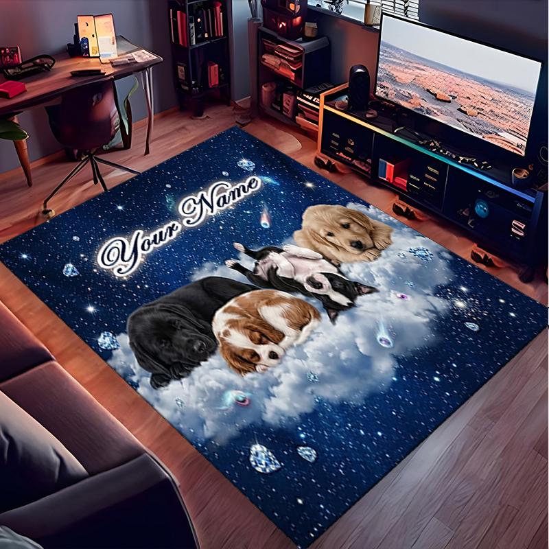 1PC Custom Name Space Puppies Cloud Theme Floor Mat Ideal for Living Room, Game Rooms, Office, Bedroom,Floor Mat Playful Design