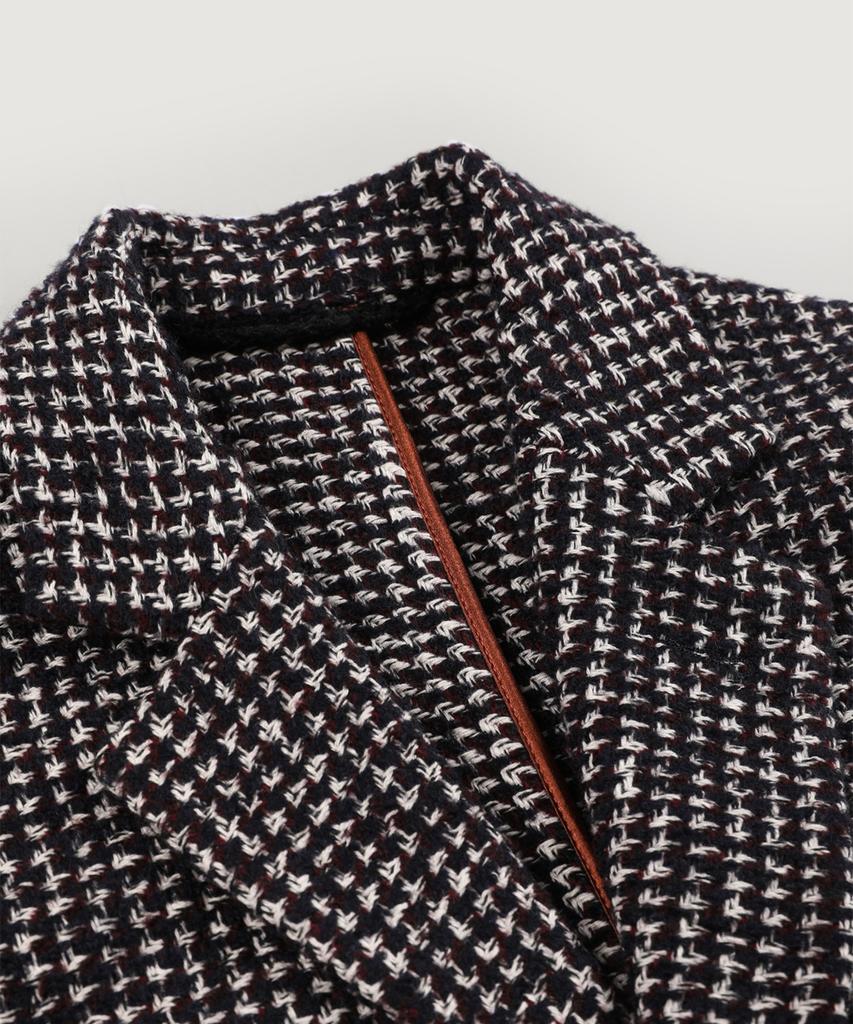 Panicale Single-Breasted Check Wool Blend Coat [Navy]