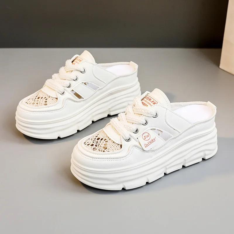 Женские тапочки, дышащие сандалии на платформе, повседневные туфли на высоком каблуке для женщин, полутапочки Baotou, сандалии Mujer