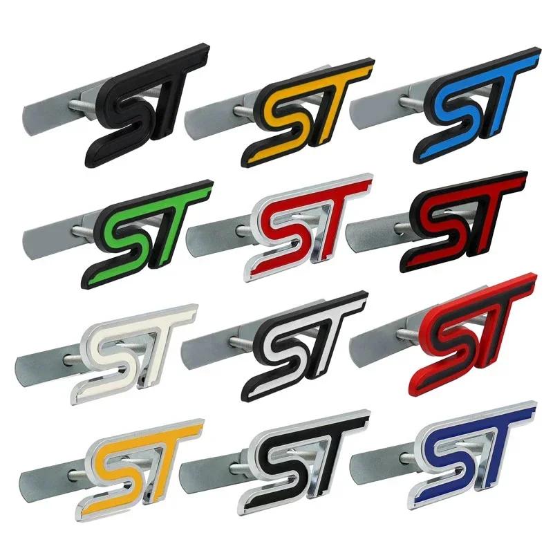 yvmsj9 3D Metal ST Letters Badge Car Front Grille Emblem Decals for Ford Mondeo Kuga Ranger Mustang F150 Aspire Everest Fiesta Focus