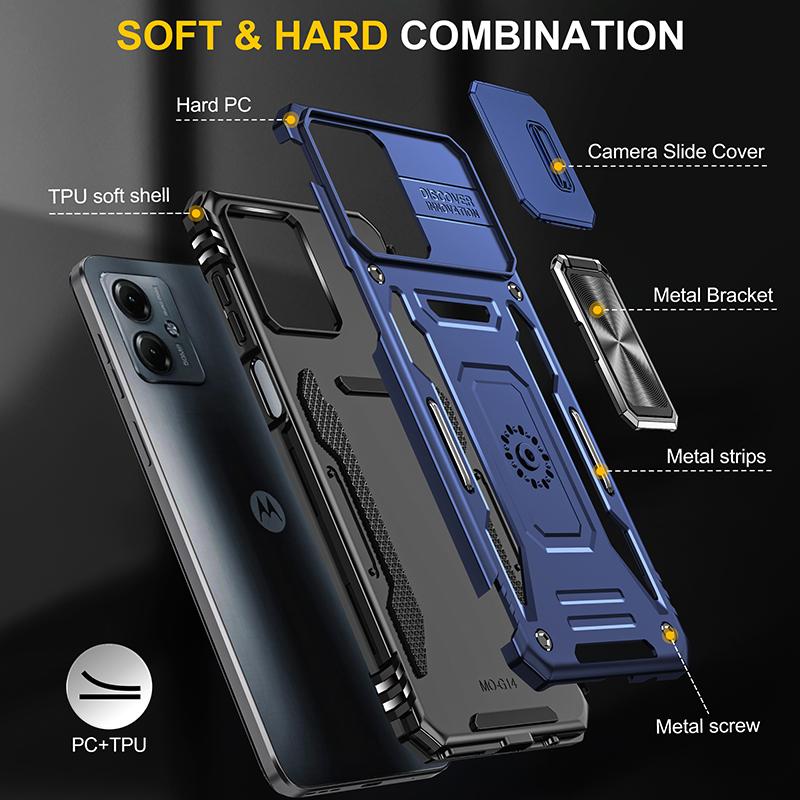 Серия Armor Чехол для Motorola Moto G54 5G PC+TPU Подставка Чехол для телефона со сдвижной защитой объектива