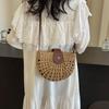 Summer Retro Straw Woven Crossbody Shoulder Bag for Women - Beach Vacation Underarm Saddle Bag