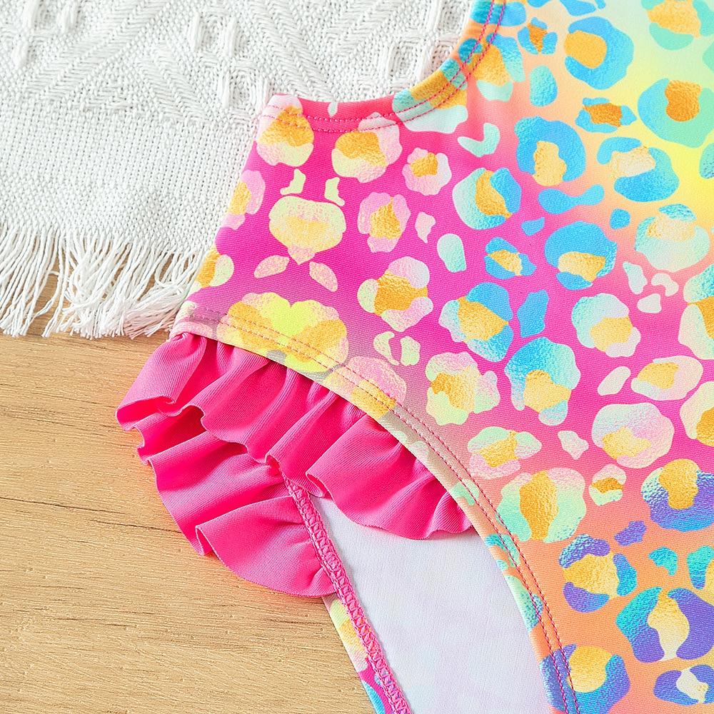 Яркий и красочный купальник для девочек с бантом и рюшами, цельный купальный костюм, летняя пляжная одежда для девочек-подростков, купальный костюм