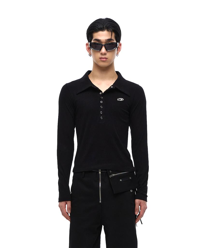 MORE THAN BLACK Logo Snap Collar Long Sleeve