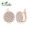 MINTHA Round Clip Earrings Trendy Rose Gold Color Wedding Daily Fashion Jewelry Cubic Zirconia Round Earrings For Women Bridal Earrings