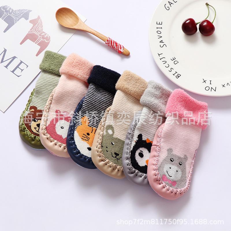 Детские носки для малышей, теплые пинетки, носки с резиновой подошвой для новорожденных, носки для маленьких девочек и мальчиков, детские зимние носки, махровые тапочки