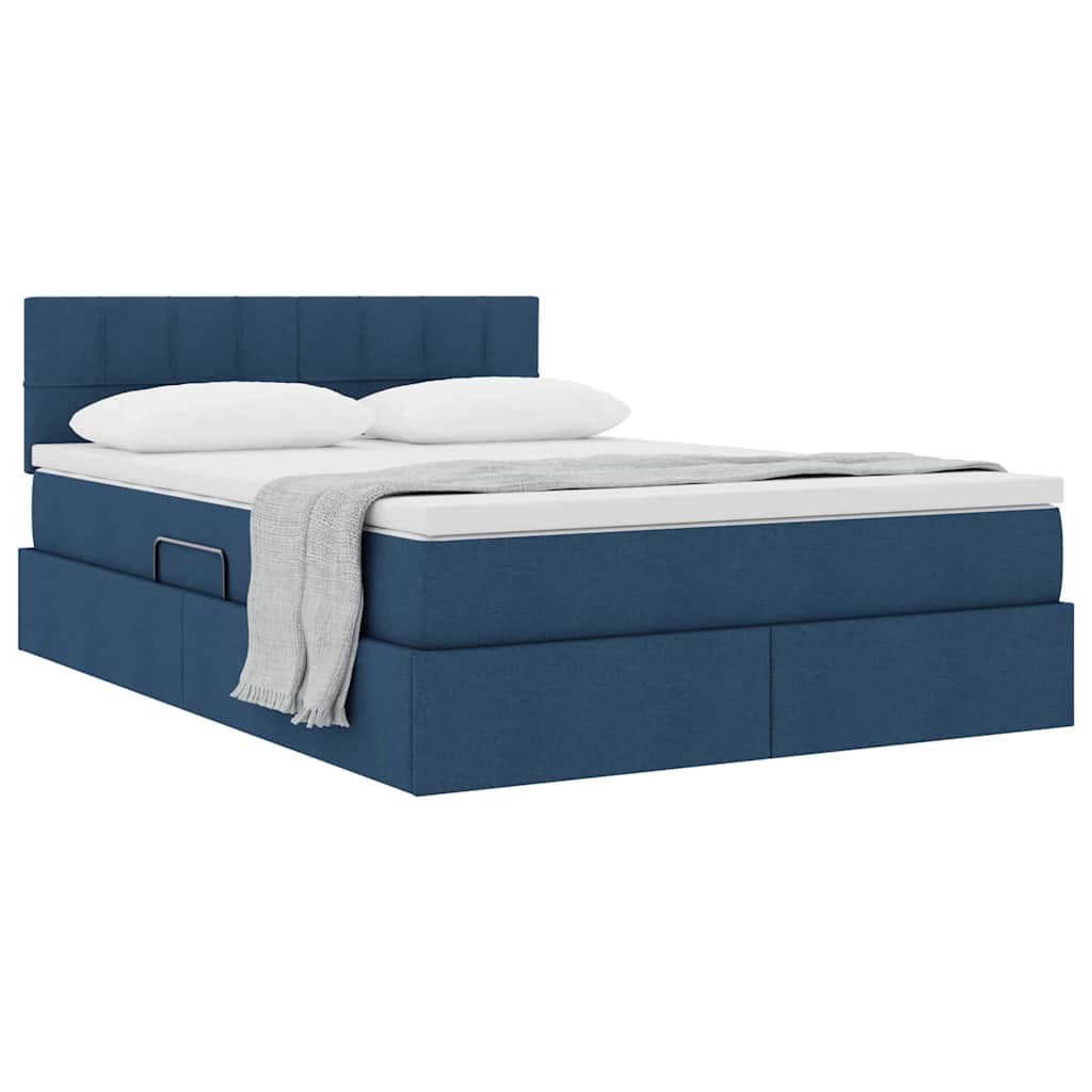 Storage Bed with Mattress Blue 140 x 190 cm Particleboard