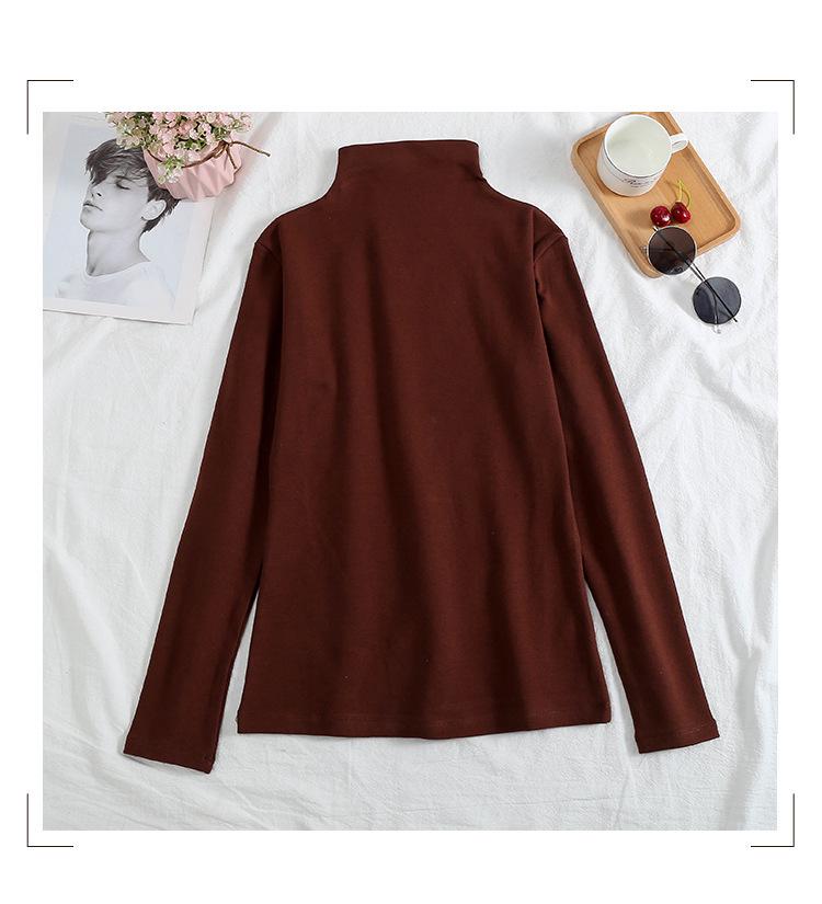 2024 Women's Korean Style Solid Color Plus Velvet Long Sleeve T-Shirt, Autumn/Winter