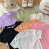 Повседневная футболка для девочек, спортивный топ с короткими рукавами из шелка, летняя детская однотонная базовая рубашка