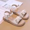 Девочки Сандалии Летние Однотонные Детские Повседневные Принцесса Бант Плоские Сандалии Модные Сандалии с Открытым Носком Детские Школьные Черные Бежевые Сандалии