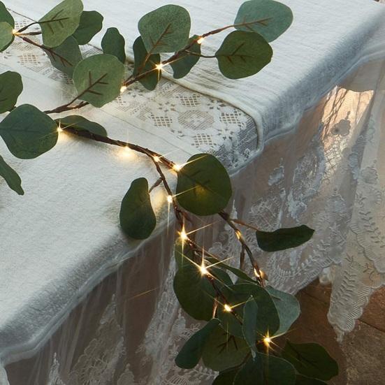 Lighted Artificial Greenery Twig Vine Garland 96 Fairy Lights 6FT Battery Operated Pre-lit Faux Olive/Eucalyptus Vine with Timer