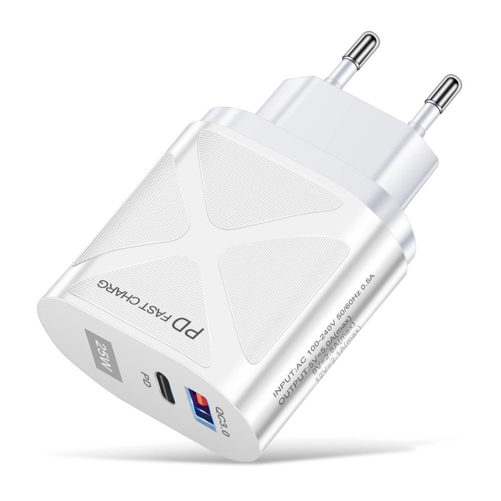 Светодиодная быстрая зарядка 25 Вт с двумя портами и поддержкой PD+QC3.0 для мобильных телефонов - стандарты США/ЕС/Великобритании