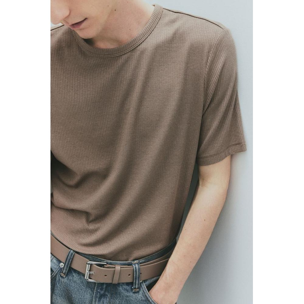H M sliM FiT Ribbed T sHirT Dark Beige