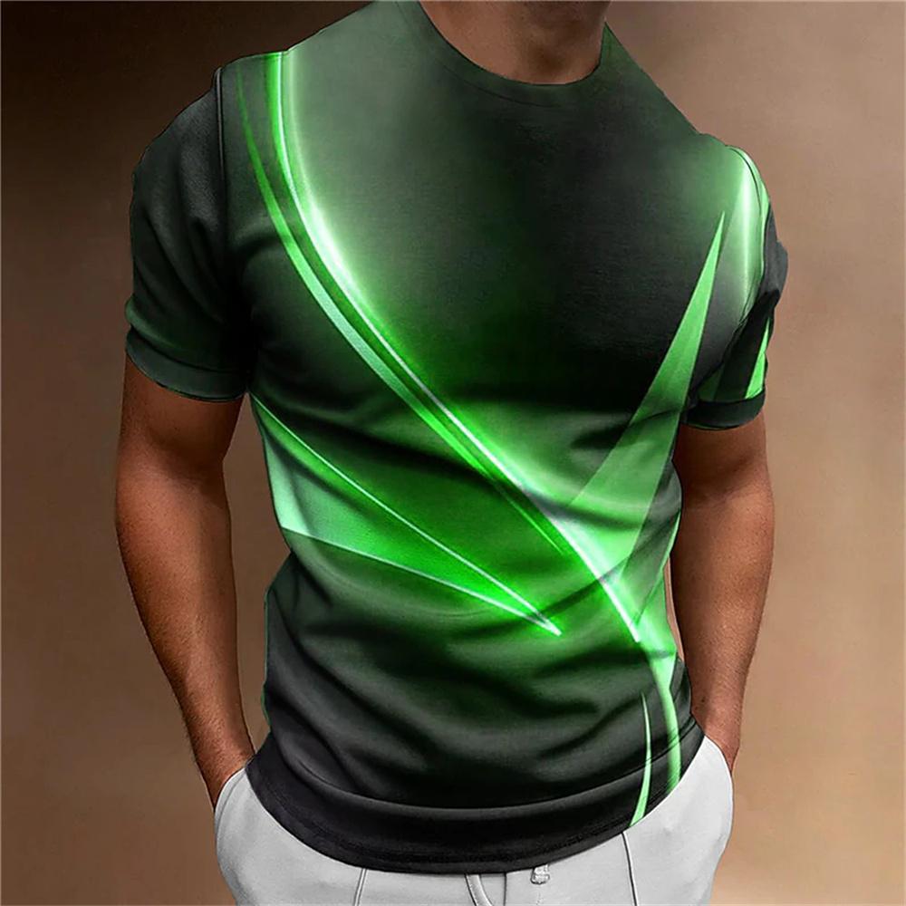 Men's T Shirt Curved Radiance Graphic 3D Printed T-shirts Casual Loose Short Sleeve Tees Oversized Men Clothing Tops