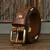 3.8CM High Quality Belt Men Genuine Leather Cowboy Waistband Male Pure Cowhide Brass Buckle Jeans Belts for Men Luxury Designer