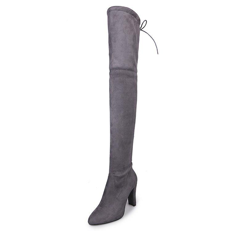 European & American Plus Size Over-the-Knee High Heel Frosted Boots with Side Zipper