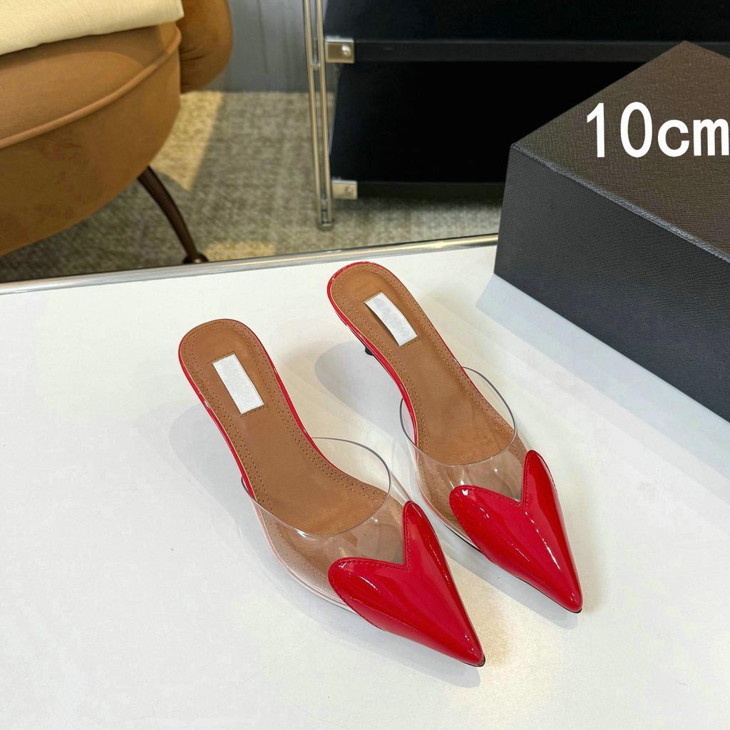 2025 Fairy Style Summer Sexy And Versatile Transparent Half-Slipper Women'S Pointed-Toe Thin-Heeled High-Heeled Sandals Slipper