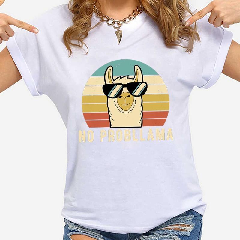 Funny Llama Graphic Printed T-shirt Fashion Creative Design T Shirt Female Casual Crew Neck Loose Y2k Short Sleeves Tops