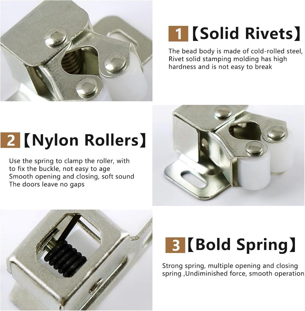 Double Roller Strong Hold Cupboard Cabinet Door Catches with Screws,Cabinet Catch Door Latch for Home Furniture Cabinet Cupboard