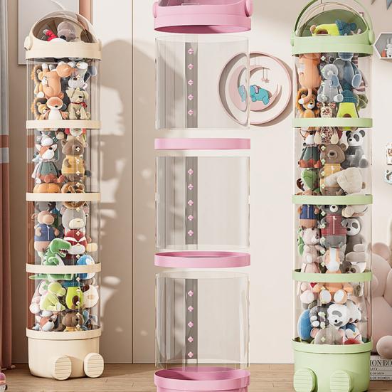 Transparent Vertical Toy Organizer Doll Storage Bucket Large Capacity Dustproof