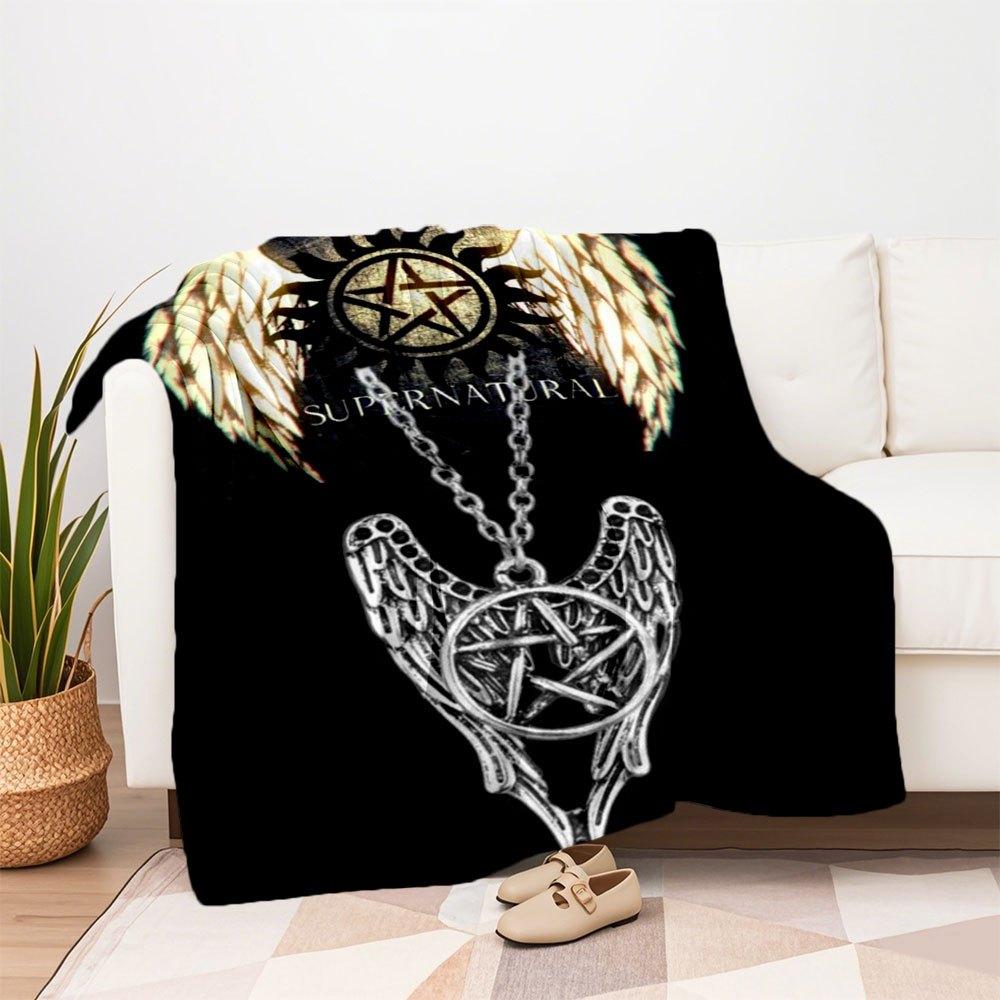 Supernatural Angel Wings Pendant Necklace for Men WomenBlanket Flannel Throw Blanket for Sofa, Bed, Travel, Camping, Office, Couch, Chair, A